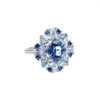 4CT Blue Zircon S925 Ring – Natural Cut, 8x10mm