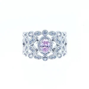 1CT Pink S925 Silver Ring - Diamond Cut, 5x7mm