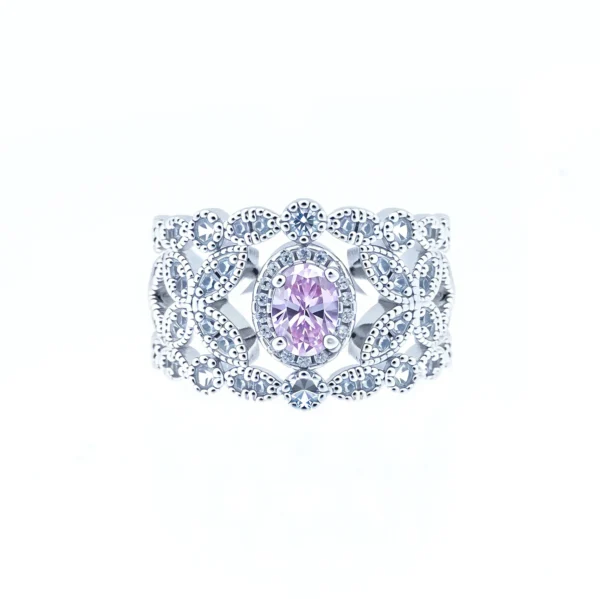 1CT Pink S925 Silver Ring - Diamond Cut, 5x7mm