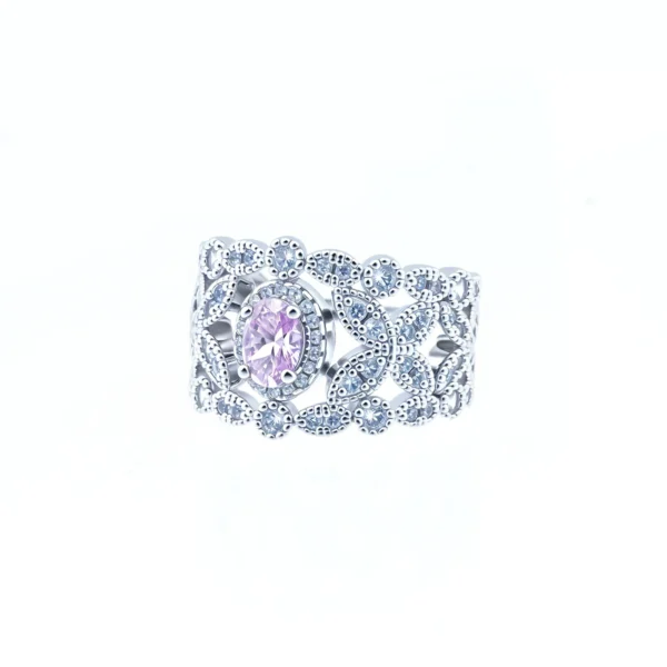 1CT Pink S925 Silver Ring - Diamond Cut, 5x7mm