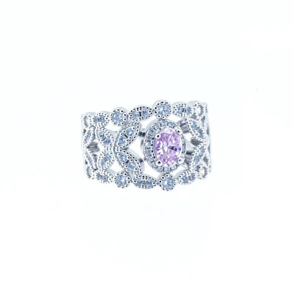 1CT Pink S925 Silver Ring - Diamond Cut, 5x7mm