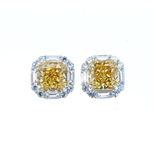 5CT*2 Fancy Vivid Yellow S925 Earrings - Ice & Radiant Cut