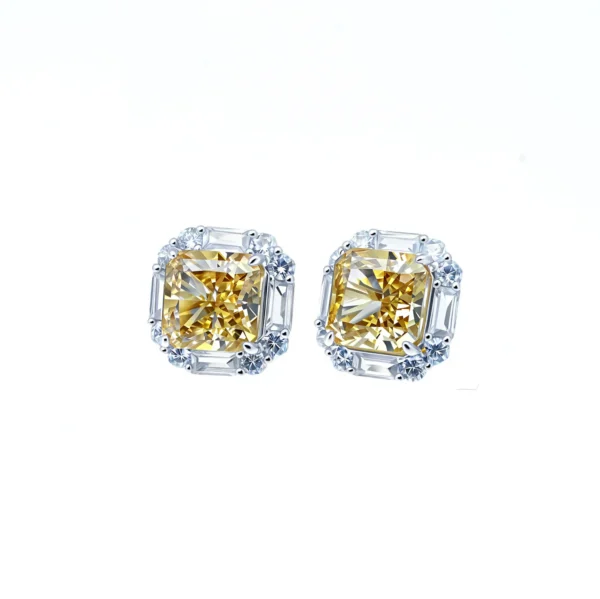 5CT*2 Fancy Vivid Yellow S925 Earrings - Ice & Radiant Cut