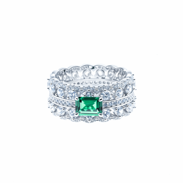 1CT Rectangle CZ Emerald Cut Halo Engagement Ring Sterling Silver - Image 2
