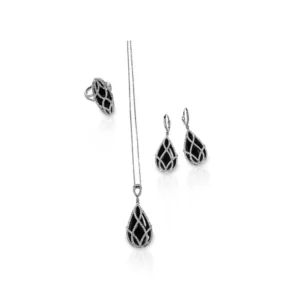 Sterling silver cubic zirconia double circle pendant &#038; earring set
